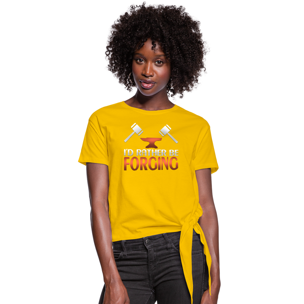 I'd Rather Be Forging Blacksmith Forge Hammer Women's Knotted T-Shirt - sun yellow