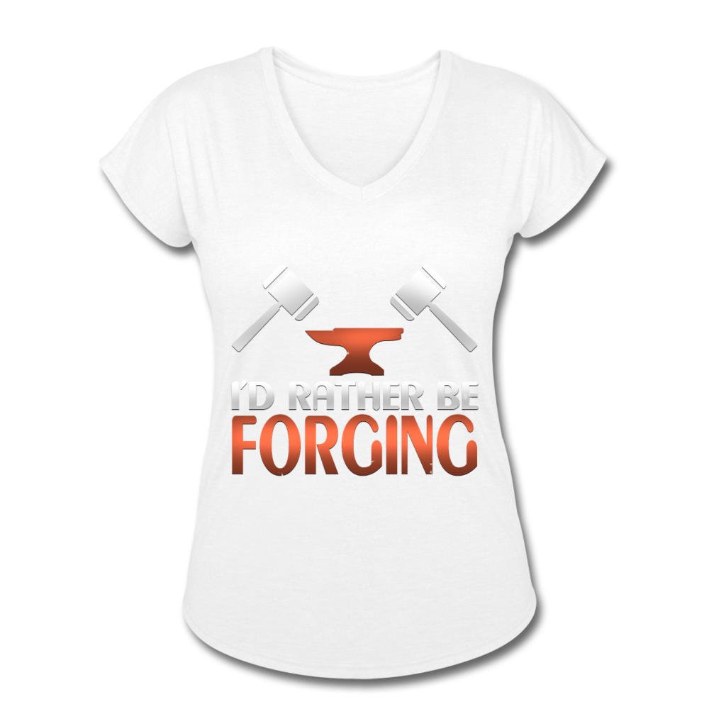 I'd Rather Be Forging Blacksmith Forge Hammer Women's Tri-Blend V-Neck T-Shirt - white