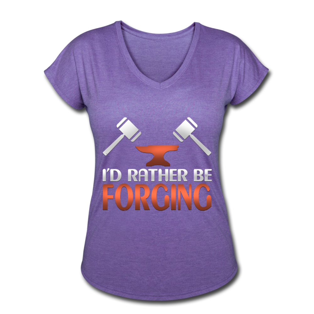 I'd Rather Be Forging Blacksmith Forge Hammer Women's Tri-Blend V-Neck T-Shirt - purple heather