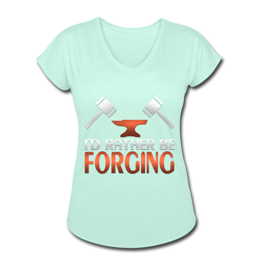 I'd Rather Be Forging Blacksmith Forge Hammer Women's Tri-Blend V-Neck T-Shirt - mint