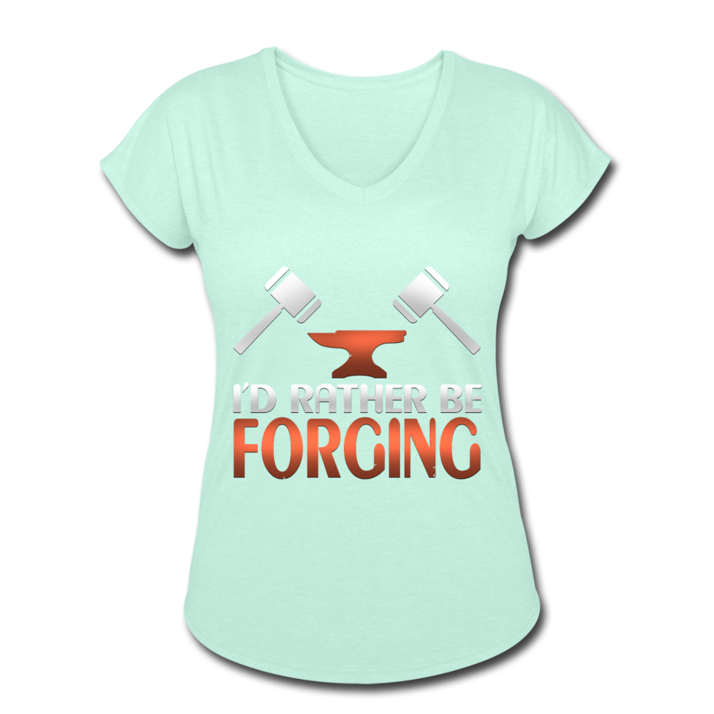 I'd Rather Be Forging Blacksmith Forge Hammer Women's Tri-Blend V-Neck T-Shirt - mint