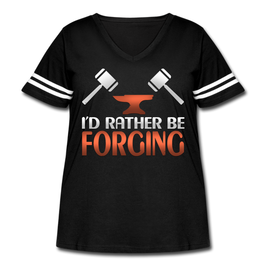 I'd Rather Be Forging Blacksmith Forge Hammer Women's Curvy Vintage Sport T-Shirt - black/white