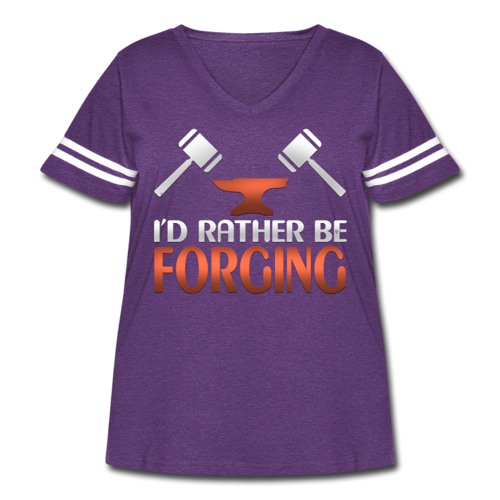 I'd Rather Be Forging Blacksmith Forge Hammer Women's Curvy Vintage Sport T-Shirt - vintage purple/white