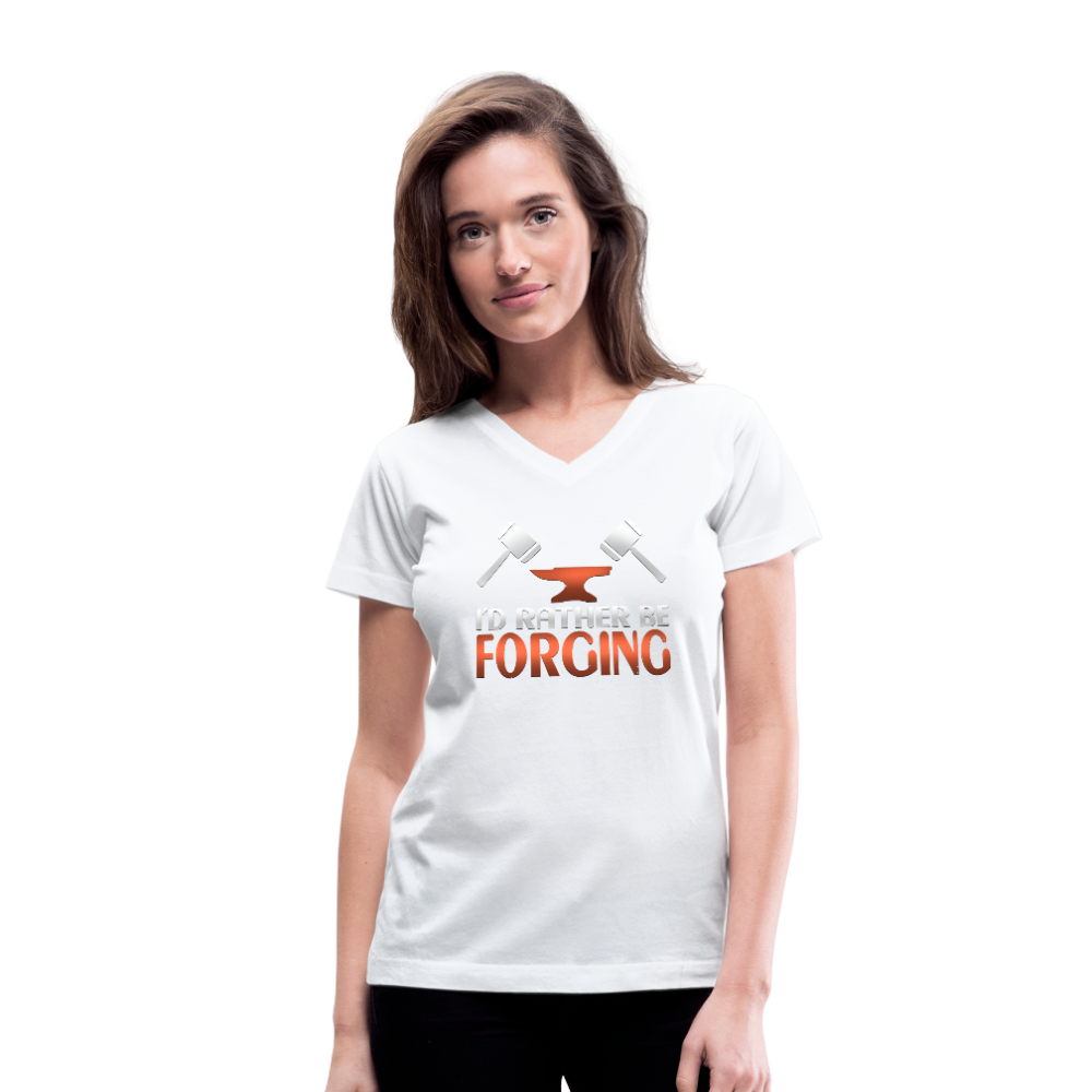 I'd Rather Be Forging Blacksmith Forge Hammer Women's V-Neck T-Shirt - white