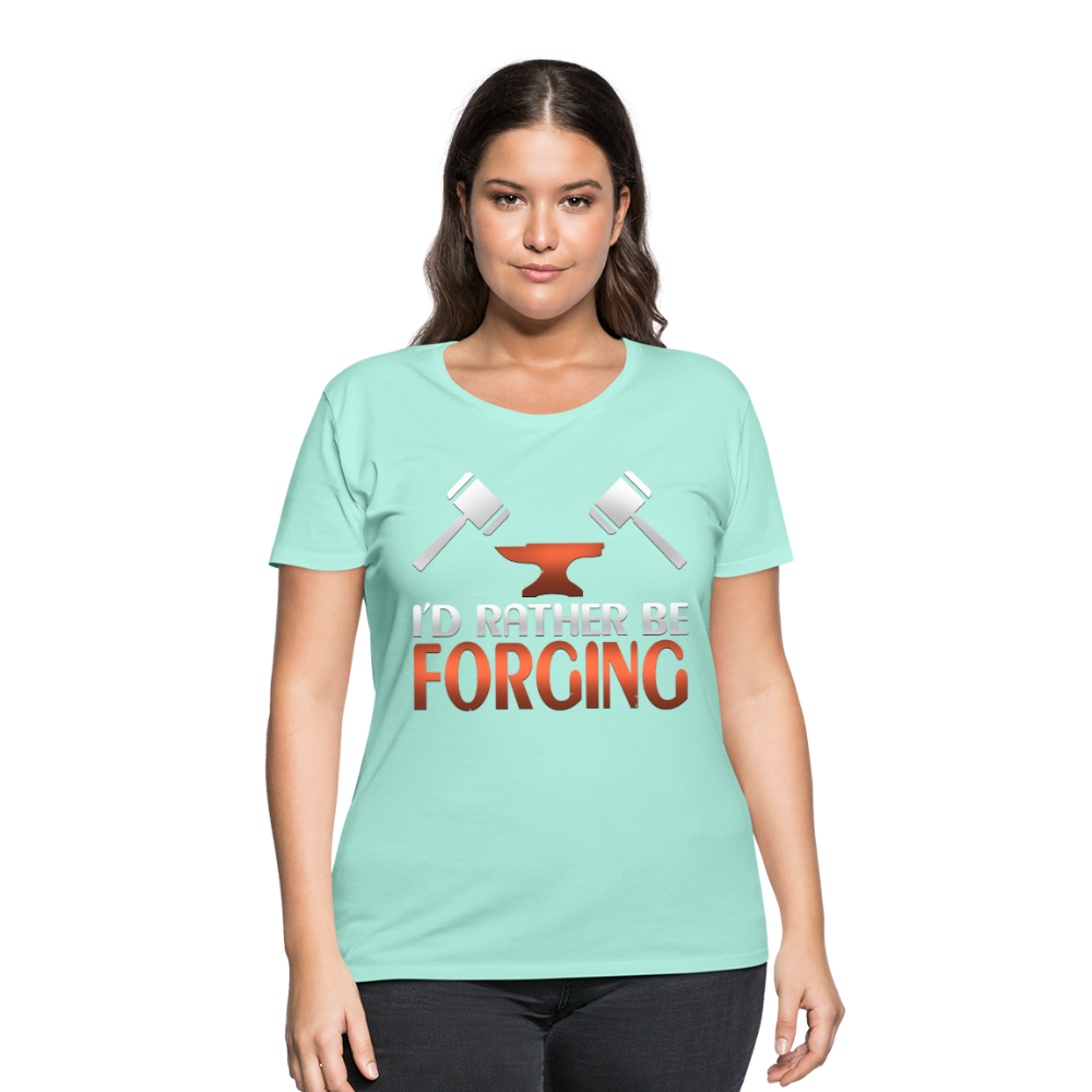 I'd Rather Be Forging Blacksmith Forge Hammer Women’s Curvy T-Shirt - mint