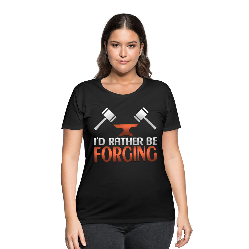 I'd Rather Be Forging Blacksmith Forge Hammer Women’s Curvy T-Shirt - black