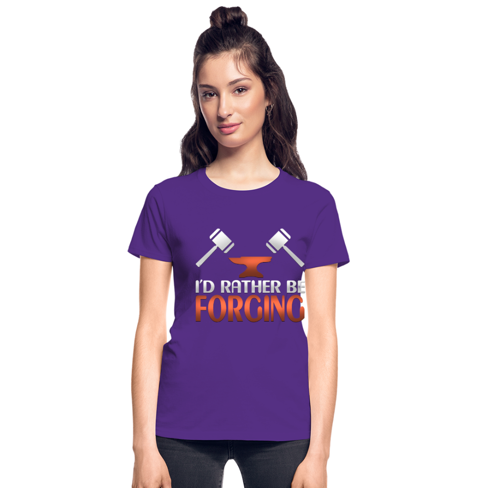 I'd Rather Be Forging Blacksmith Forge Hammer Gildan Ultra Cotton Ladies T-Shirt - purple