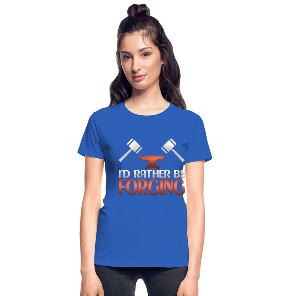 I'd Rather Be Forging Blacksmith Forge Hammer Gildan Ultra Cotton Ladies T-Shirt - royal blue