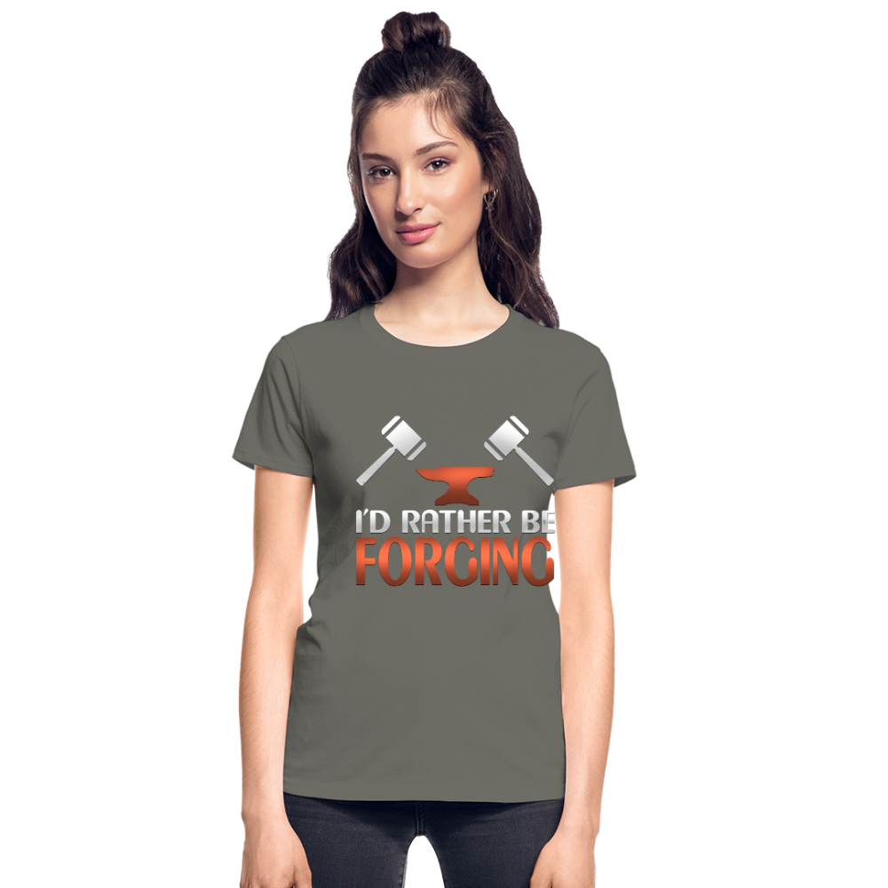 I'd Rather Be Forging Blacksmith Forge Hammer Gildan Ultra Cotton Ladies T-Shirt - charcoal