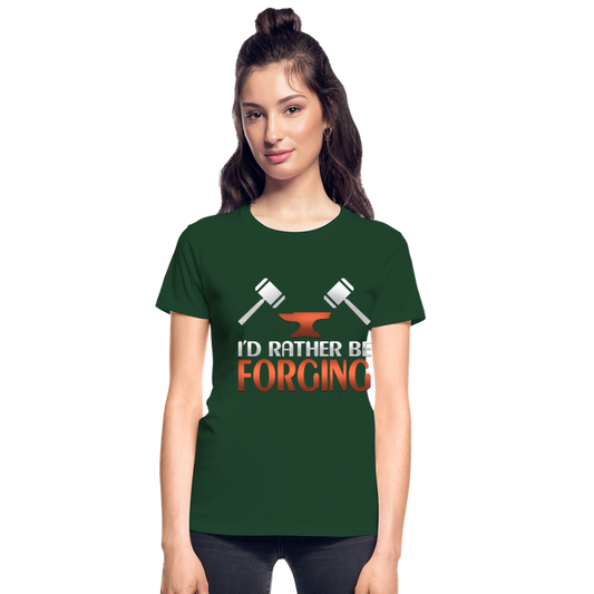 I'd Rather Be Forging Blacksmith Forge Hammer Gildan Ultra Cotton Ladies T-Shirt - forest green