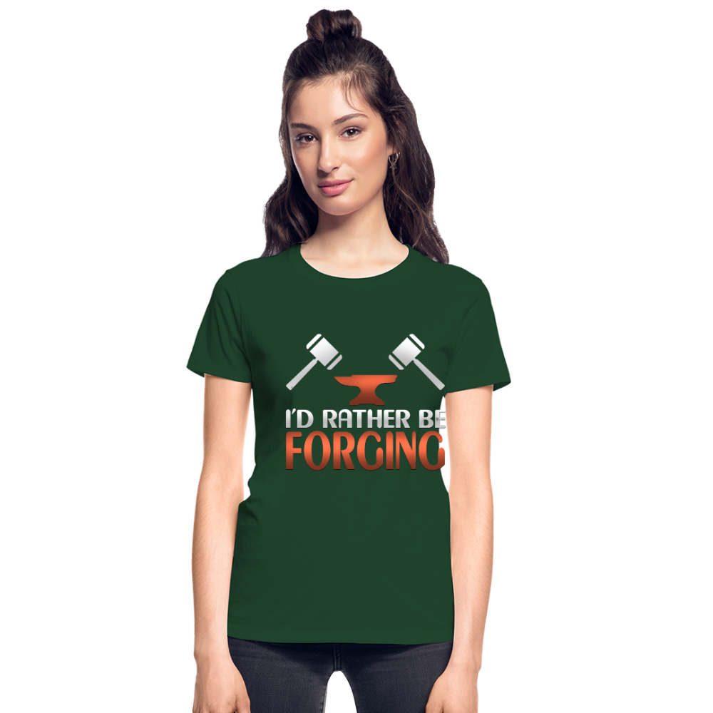 I'd Rather Be Forging Blacksmith Forge Hammer Gildan Ultra Cotton Ladies T-Shirt - forest green