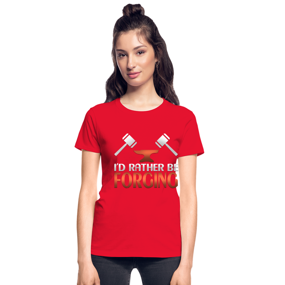 I'd Rather Be Forging Blacksmith Forge Hammer Gildan Ultra Cotton Ladies T-Shirt - red
