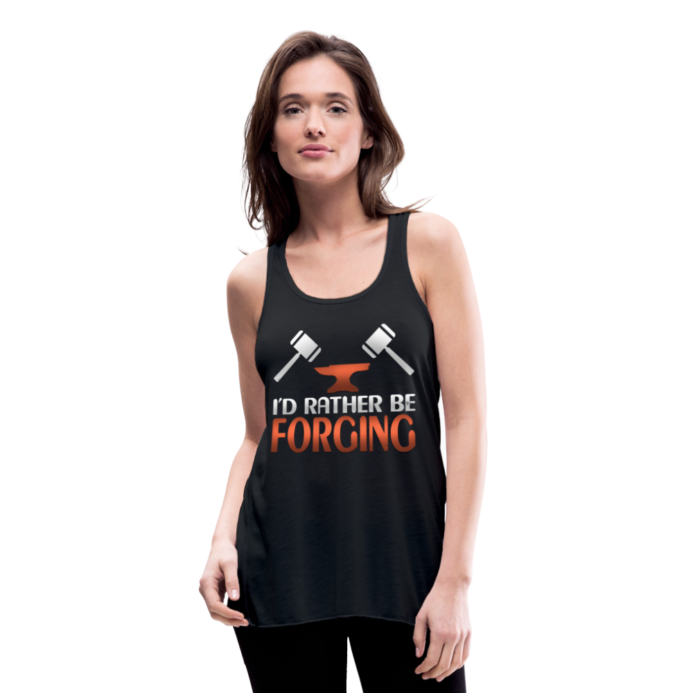 I'd Rather Be Forging Blacksmith Forge Hammer Women's Flowy Tank Top by Bella - black