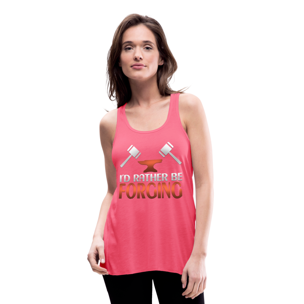 I'd Rather Be Forging Blacksmith Forge Hammer Women's Flowy Tank Top by Bella - neon pink