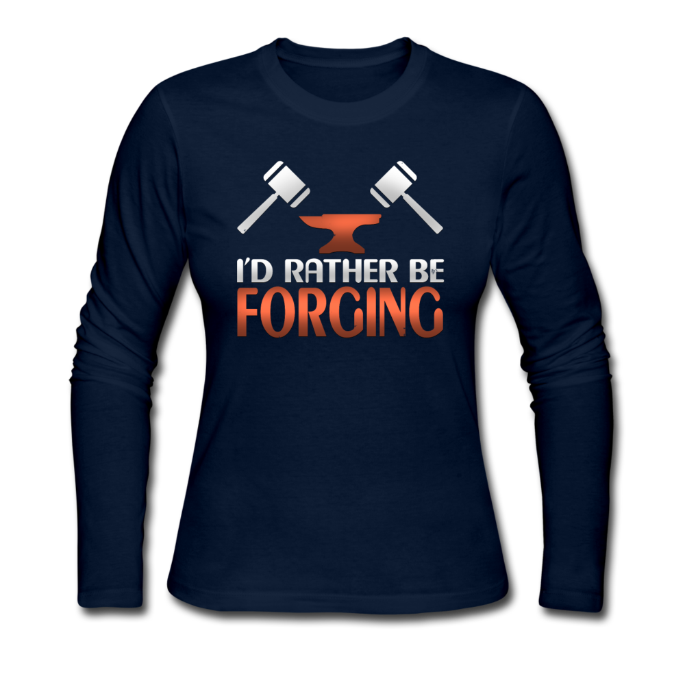 I'd Rather Be Forging Blacksmith Forge Hammer Women's Long Sleeve Jersey T-Shirt - navy