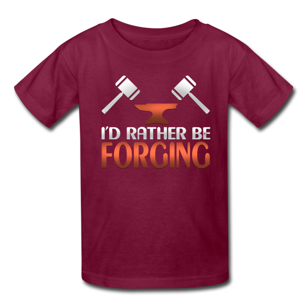 I'd Rather Be Forging Blacksmith Forge Hammer Kids' T-Shirt - burgundy