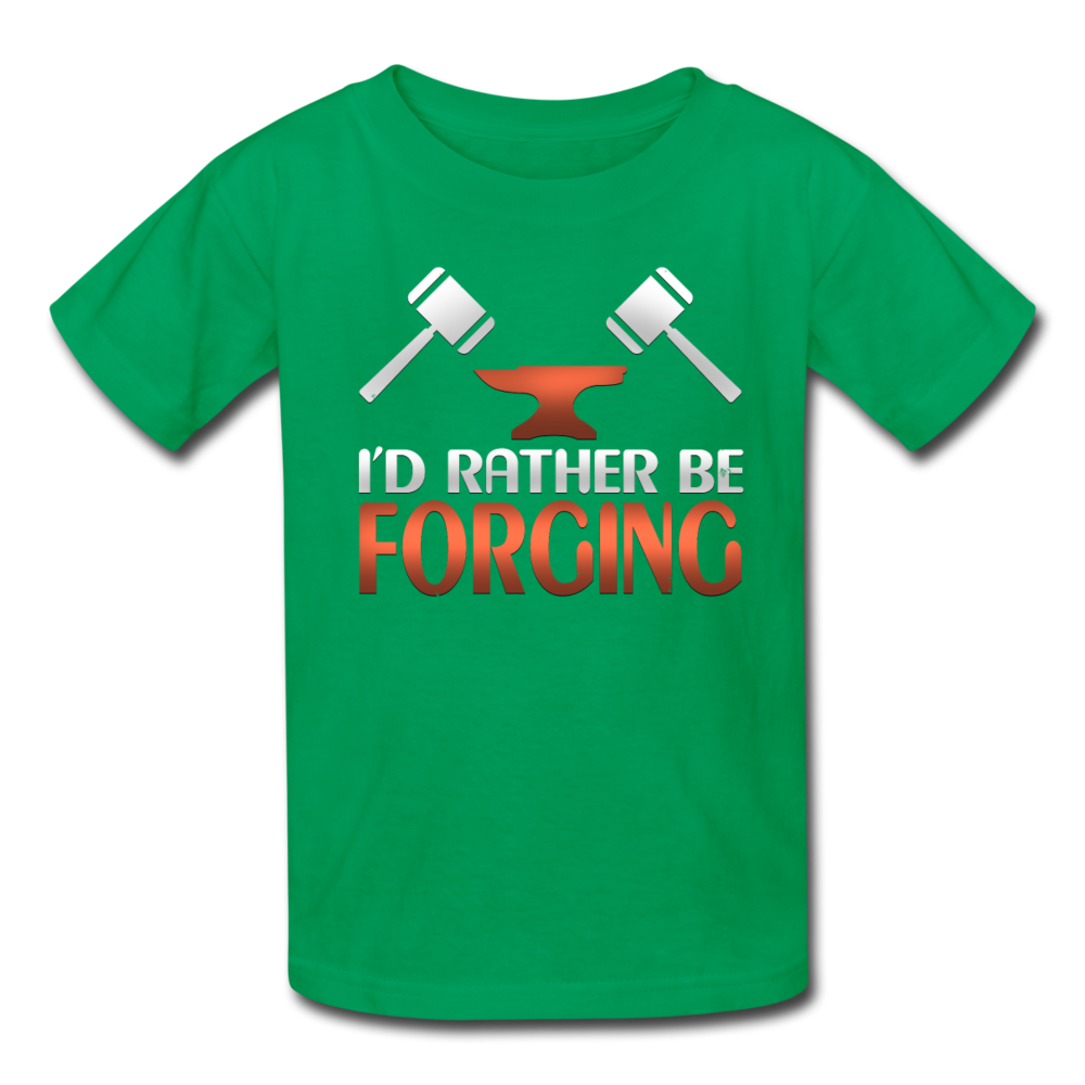 I'd Rather Be Forging Blacksmith Forge Hammer Kids' T-Shirt - kelly green