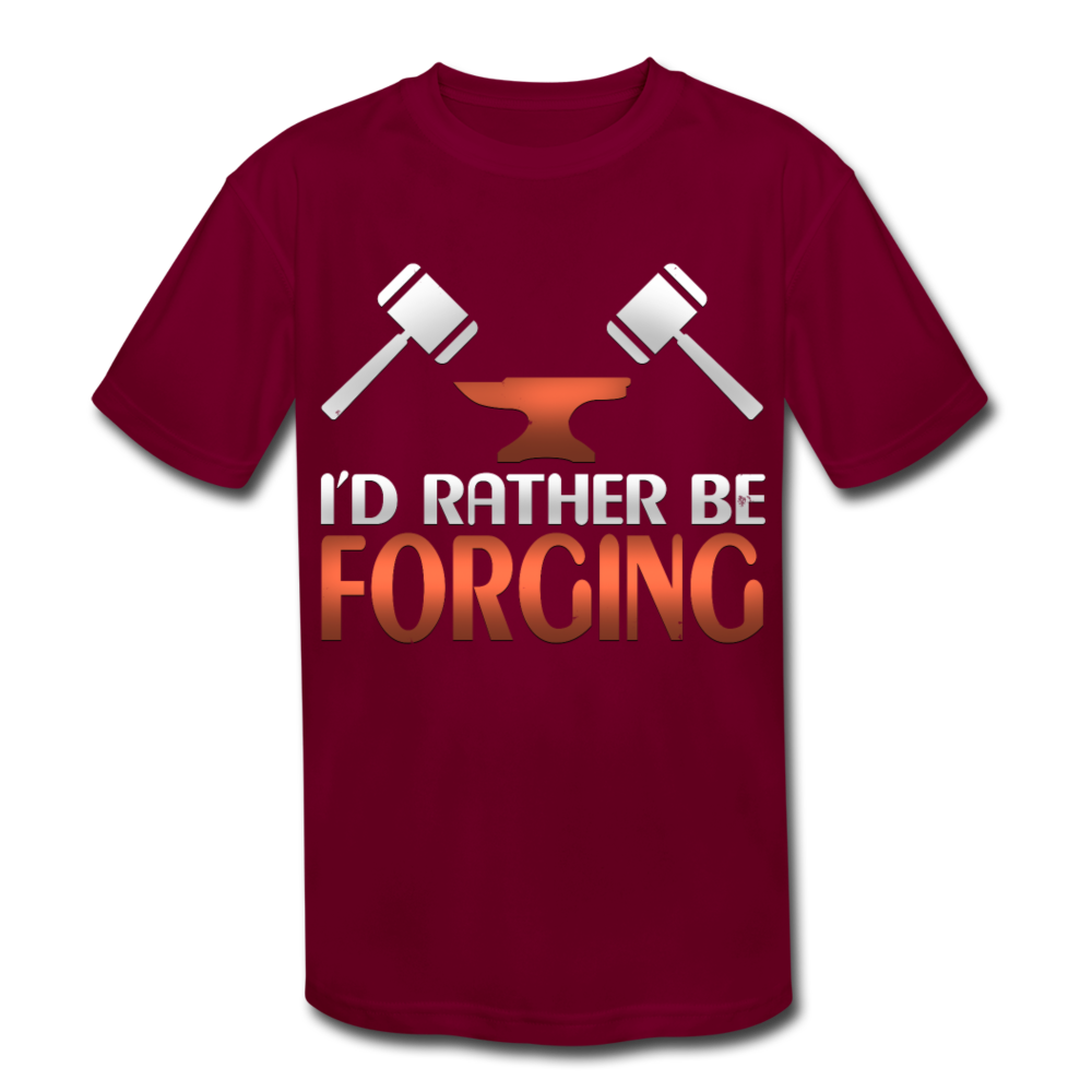 I'd Rather Be Forging Blacksmith Forge Hammer Kids' Moisture Wicking Performance T-Shirt - burgundy