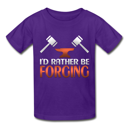 I'd Rather Be Forging Blacksmith Forge Hammer Gildan Ultra Cotton Youth T-Shirt - purple