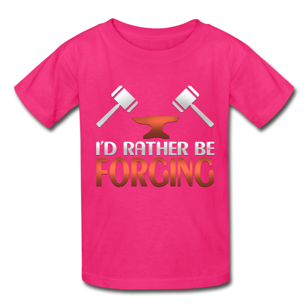 I'd Rather Be Forging Blacksmith Forge Hammer Gildan Ultra Cotton Youth T-Shirt - fuchsia