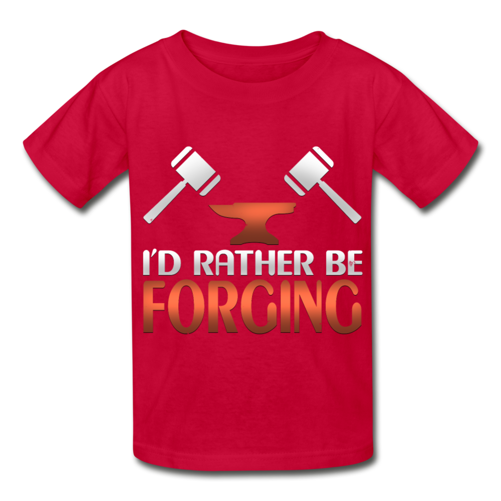 I'd Rather Be Forging Blacksmith Forge Hammer Hanes Youth Tagless T-Shirt - red