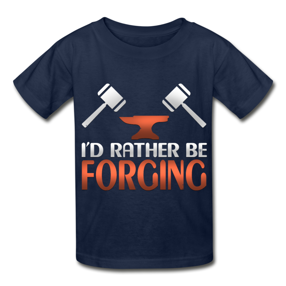 I'd Rather Be Forging Blacksmith Forge Hammer Hanes Youth Tagless T-Shirt - navy