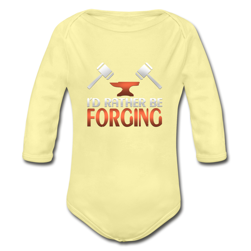 I'd Rather Be Forging Blacksmith Forge Hammer Organic Long Sleeve Baby Bodysuit - washed yellow