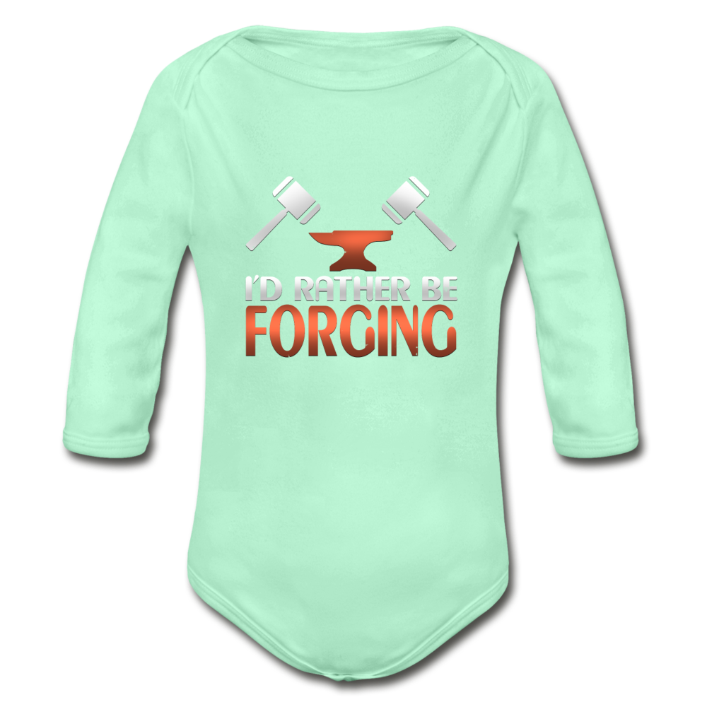 I'd Rather Be Forging Blacksmith Forge Hammer Organic Long Sleeve Baby Bodysuit - light mint