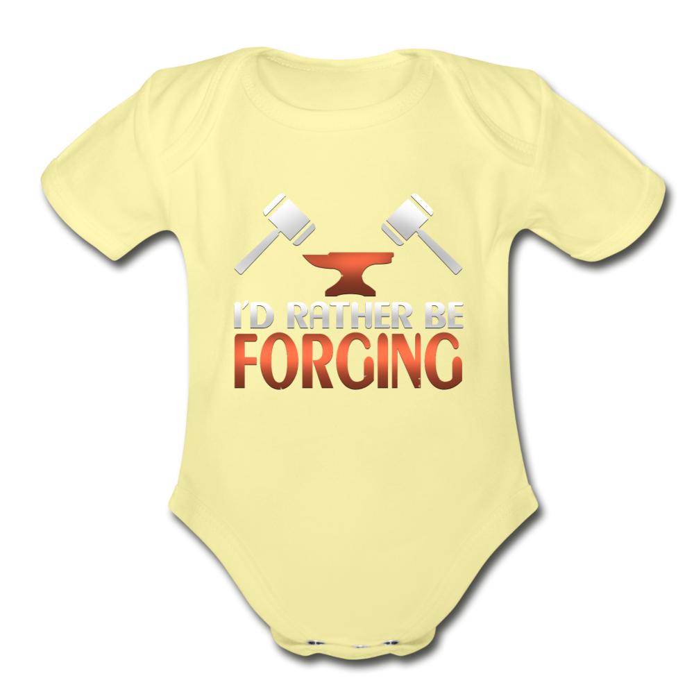 I'd Rather Be Forging Blacksmith Forge Hammer Organic Short Sleeve Baby Bodysuit - washed yellow