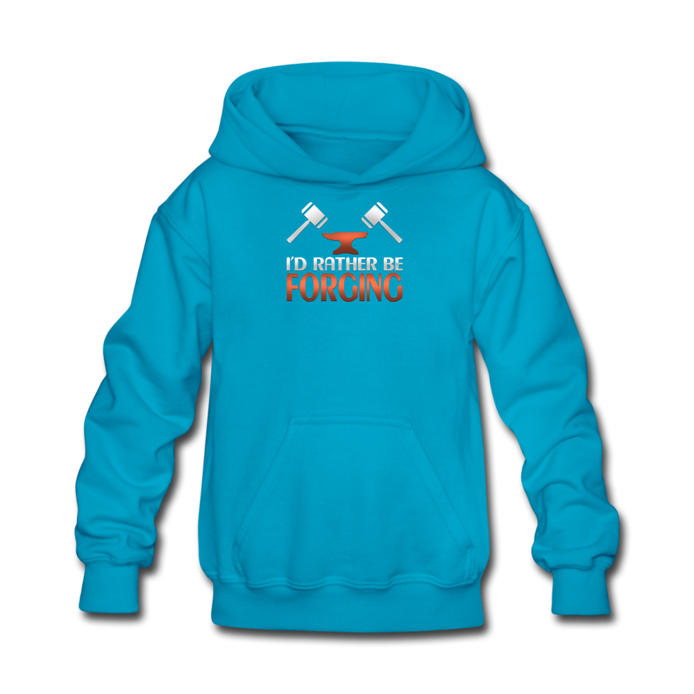 I'd Rather Be Forging Blacksmith Forge Hammer Kids' Hoodie - turquoise