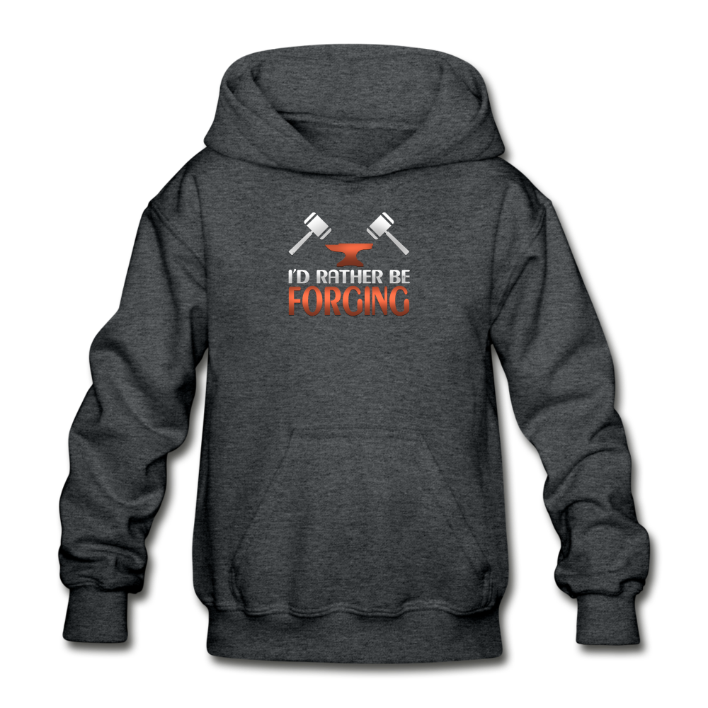 I'd Rather Be Forging Blacksmith Forge Hammer Gildan Heavy Blend Youth Hoodie - deep heather