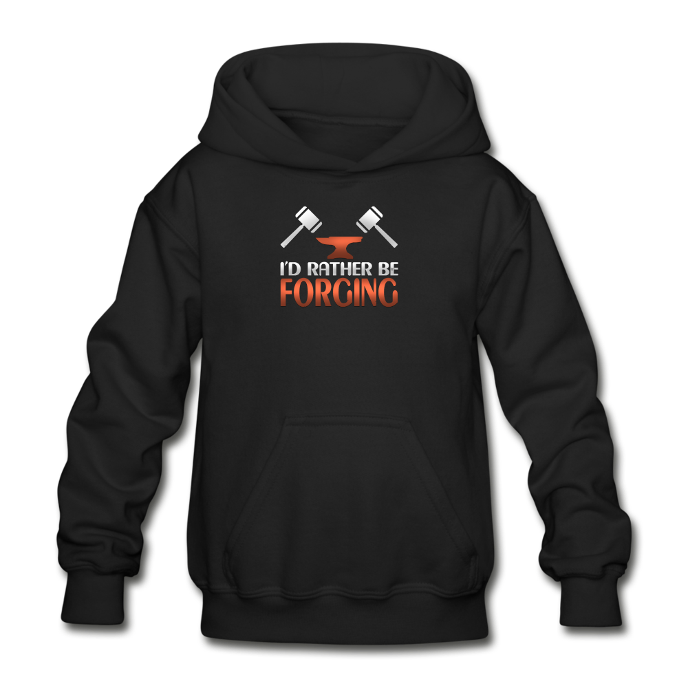 I'd Rather Be Forging Blacksmith Forge Hammer Gildan Heavy Blend Youth Hoodie - black