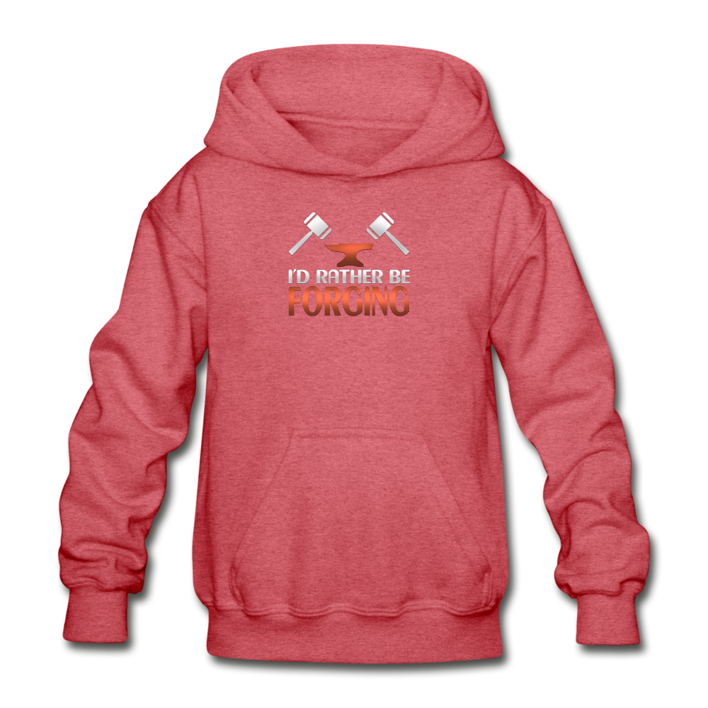 I'd Rather Be Forging Blacksmith Forge Hammer Gildan Heavy Blend Youth Hoodie - heather red