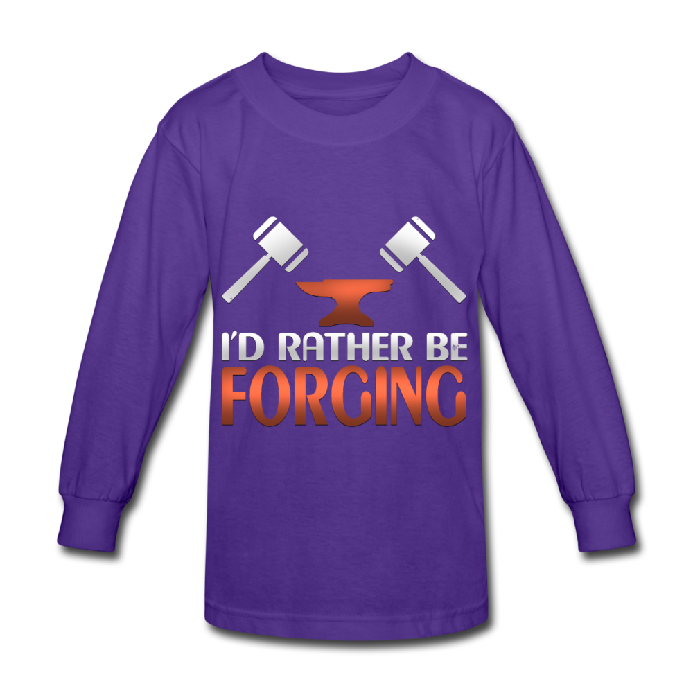 I'd Rather Be Forging Blacksmith Forge Hammer Kids' Long Sleeve T-Shirt - dark purple