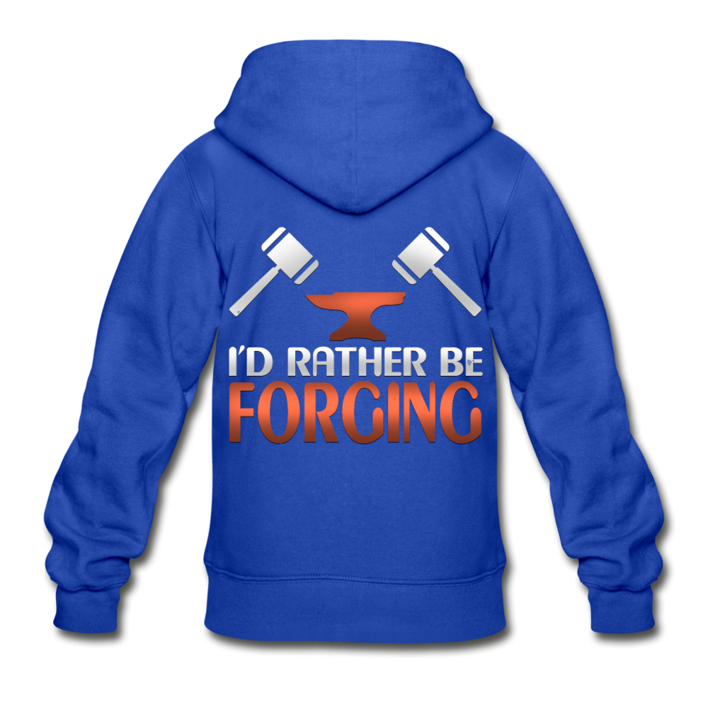 I'd Rather Be Forging Blacksmith Forge Hammer Gildan Heavy Blend Youth Zip Hoodie - royal blue