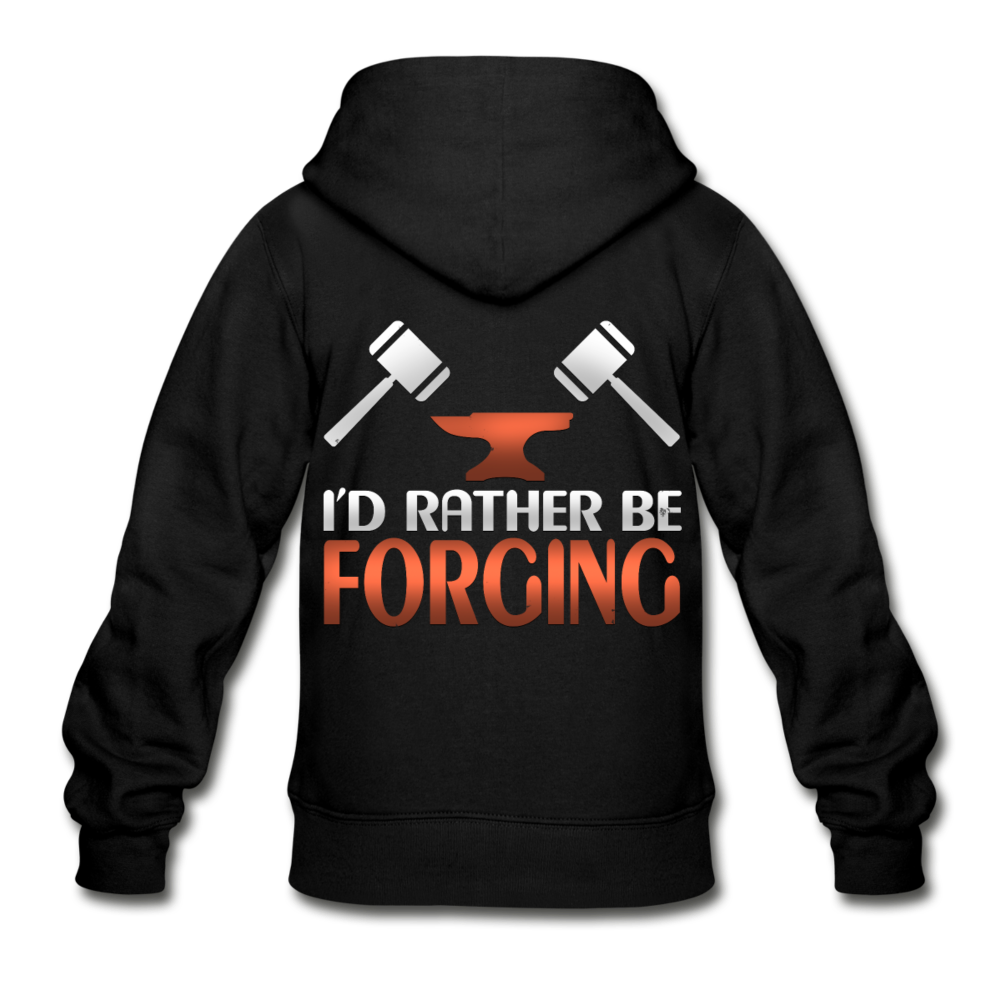 I'd Rather Be Forging Blacksmith Forge Hammer Gildan Heavy Blend Youth Zip Hoodie - black