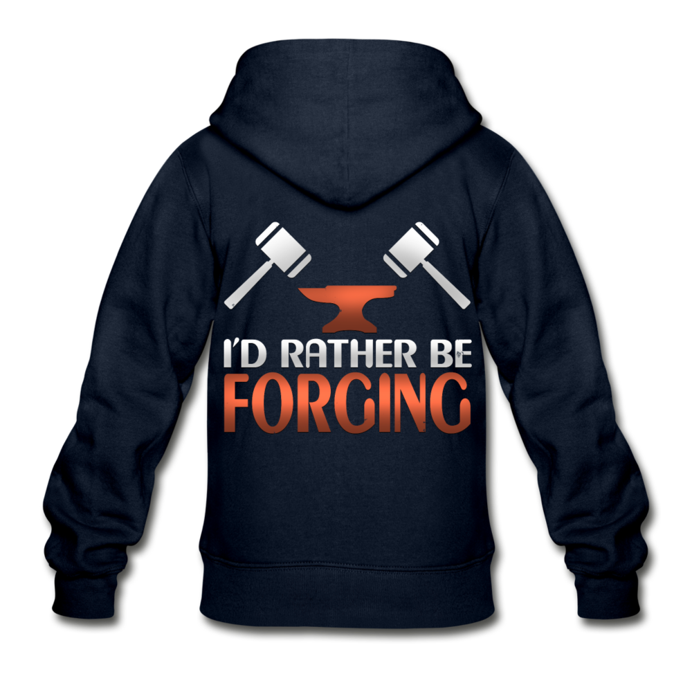 I'd Rather Be Forging Blacksmith Forge Hammer Gildan Heavy Blend Youth Zip Hoodie - navy