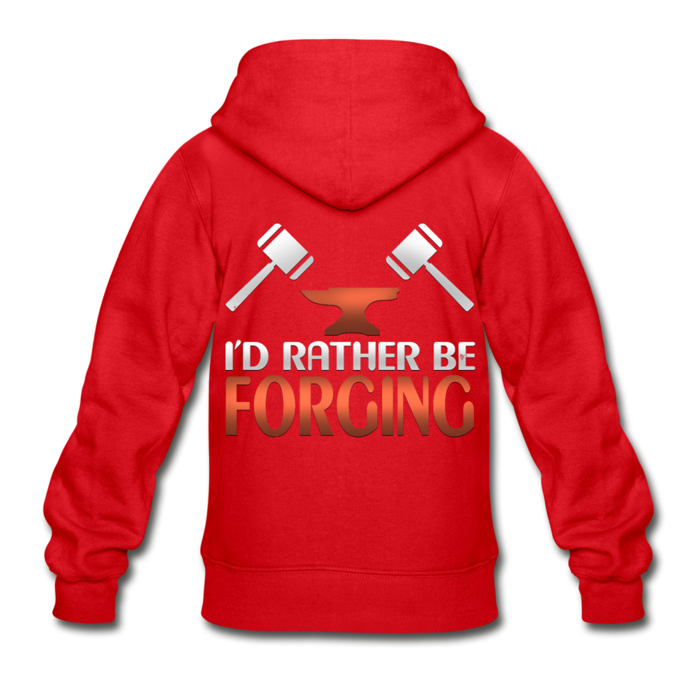 I'd Rather Be Forging Blacksmith Forge Hammer Gildan Heavy Blend Youth Zip Hoodie - red