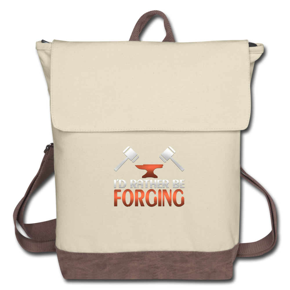 I'd Rather Be Forging Blacksmith Forge Hammer Canvas Backpack - ivory/brown