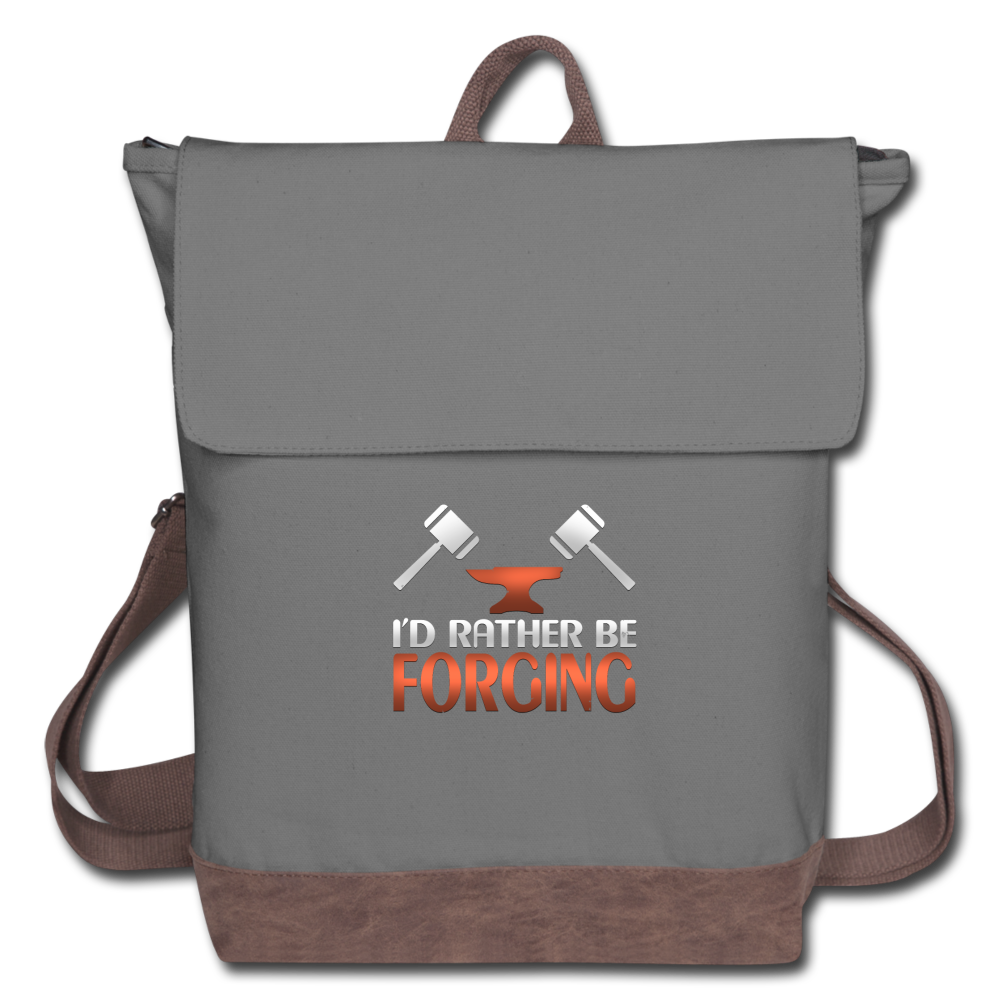 I'd Rather Be Forging Blacksmith Forge Hammer Canvas Backpack - gray/brown