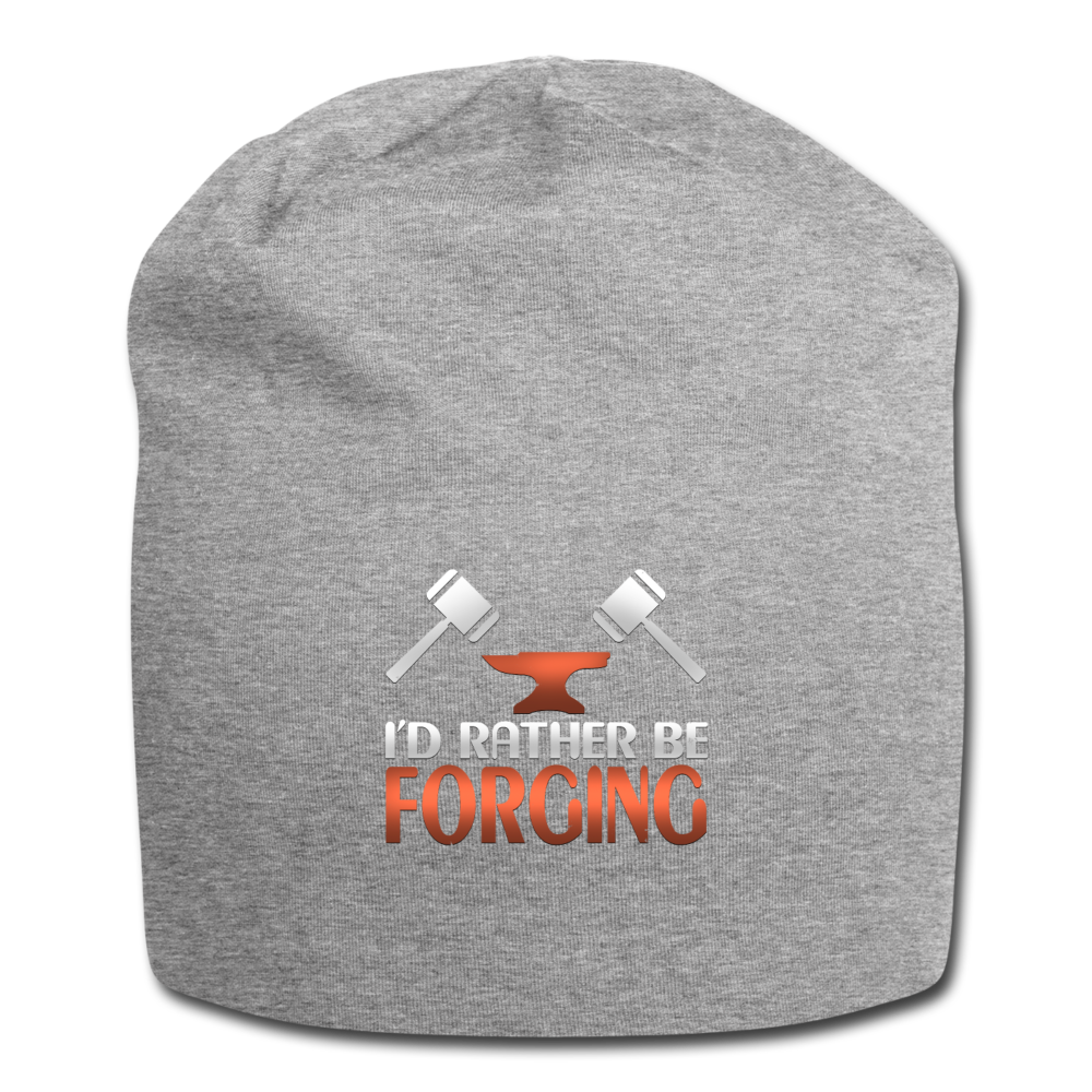 I'd Rather Be Forging Blacksmith Forge Hammer Jersey Beanie - heather gray