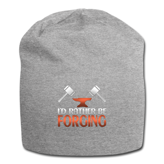I'd Rather Be Forging Blacksmith Forge Hammer Jersey Beanie - heather gray