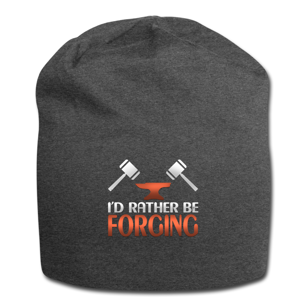 I'd Rather Be Forging Blacksmith Forge Hammer Jersey Beanie - charcoal gray