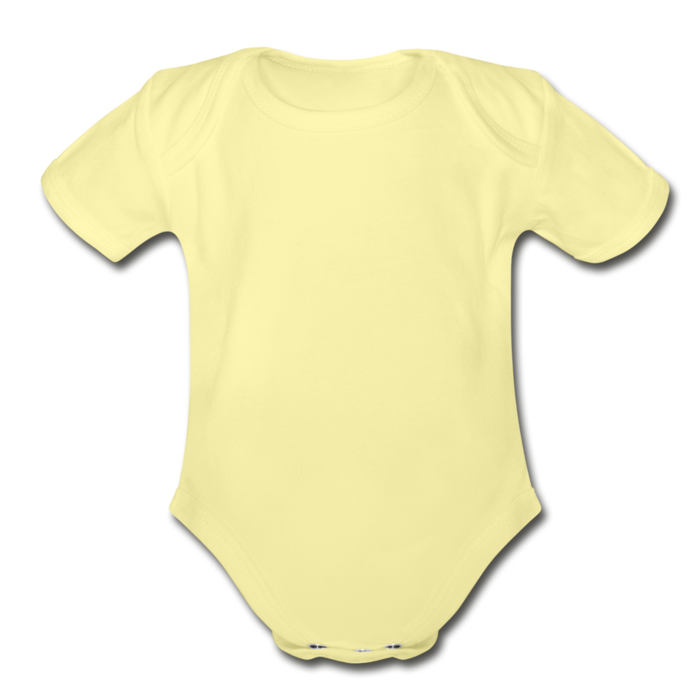 Customizable Organic Short Sleeve Baby Bodysuit add your own photos, images, designs, quotes, texts and more - washed yellow