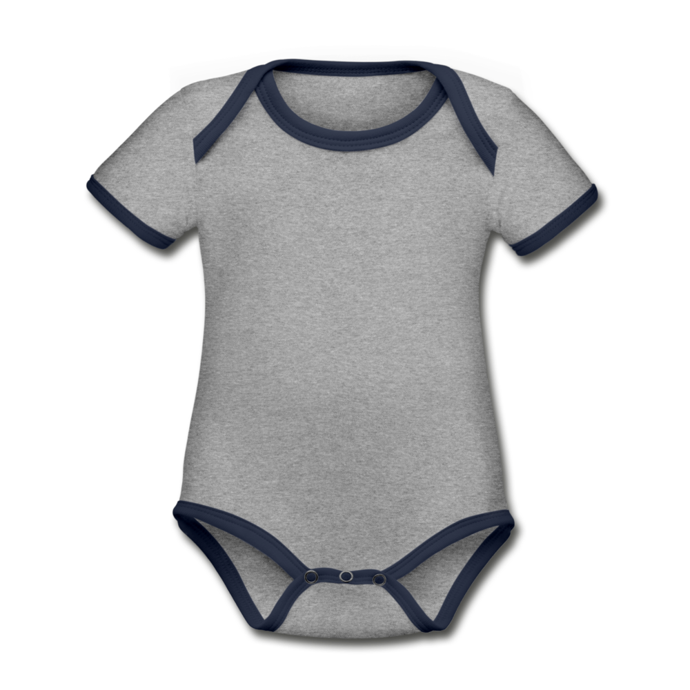 Customizable Organic Contrast Short Sleeve Baby Bodysuit add your own photos, images, designs, quotes, texts and more - heather gray/navy