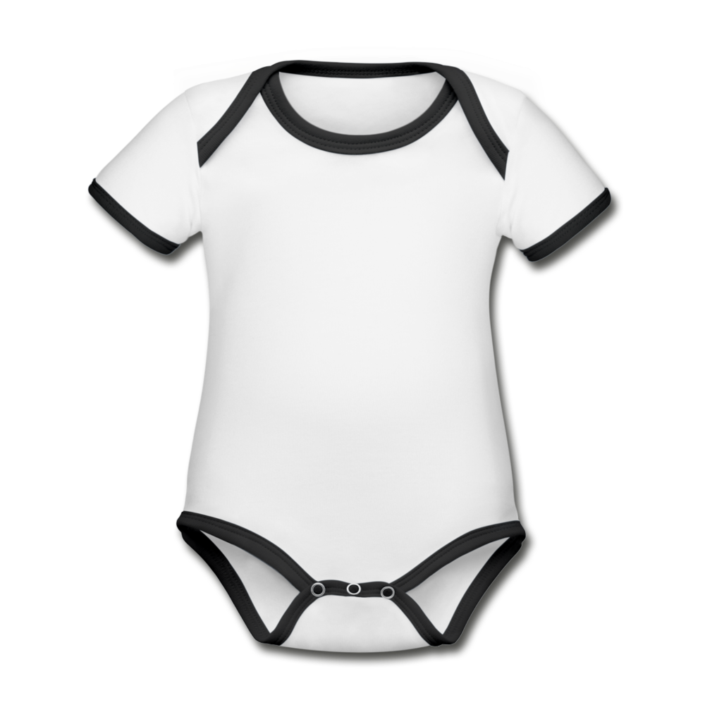 Customizable Organic Contrast Short Sleeve Baby Bodysuit add your own photos, images, designs, quotes, texts and more - white/black