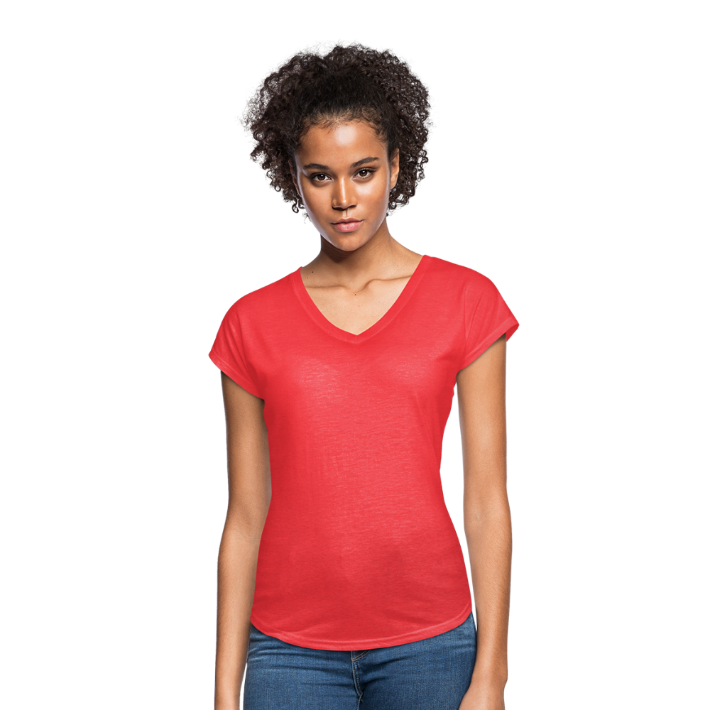 Customizable Women's Tri-Blend V-Neck T-Shirt add your own photos, images, designs, quotes, texts and more - heather red