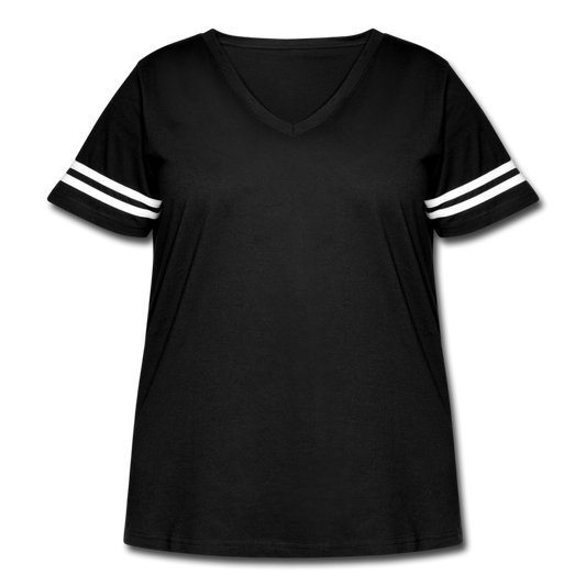 Customizable Women's Curvy Vintage Sport T-Shirt add your own photos, images, designs, quotes, texts and more - black/white