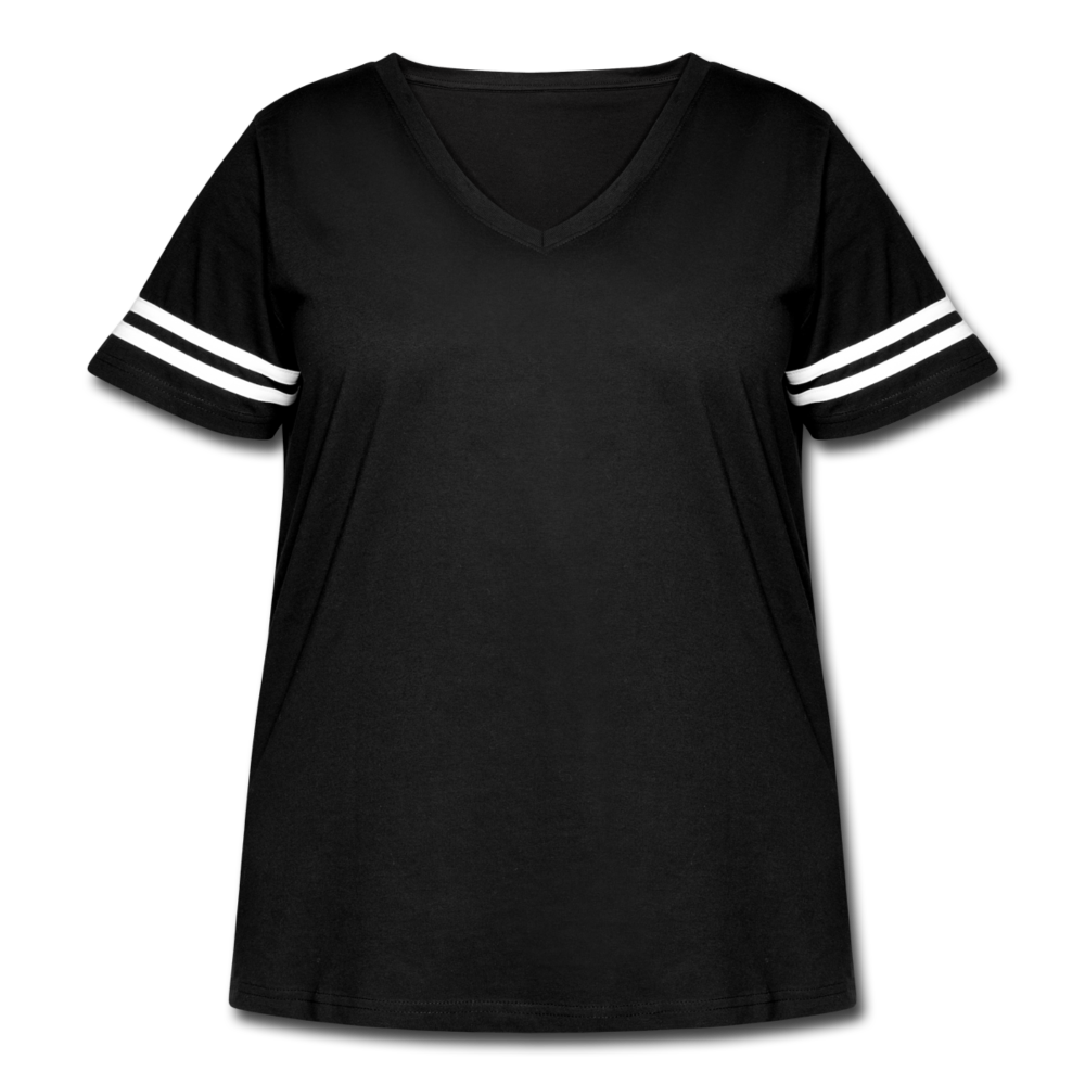 Customizable Women's Curvy Vintage Sport T-Shirt add your own photos, images, designs, quotes, texts and more - black/white
