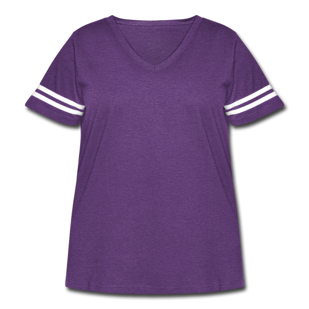 Customizable Women's Curvy Vintage Sport T-Shirt add your own photos, images, designs, quotes, texts and more - vintage purple/white
